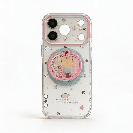 Pink Patchwork Transparent Magnetic Phone Case for iPhone