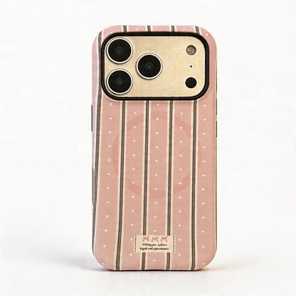 Cream Striped Heart Bow Soft Phone Case for iPhone