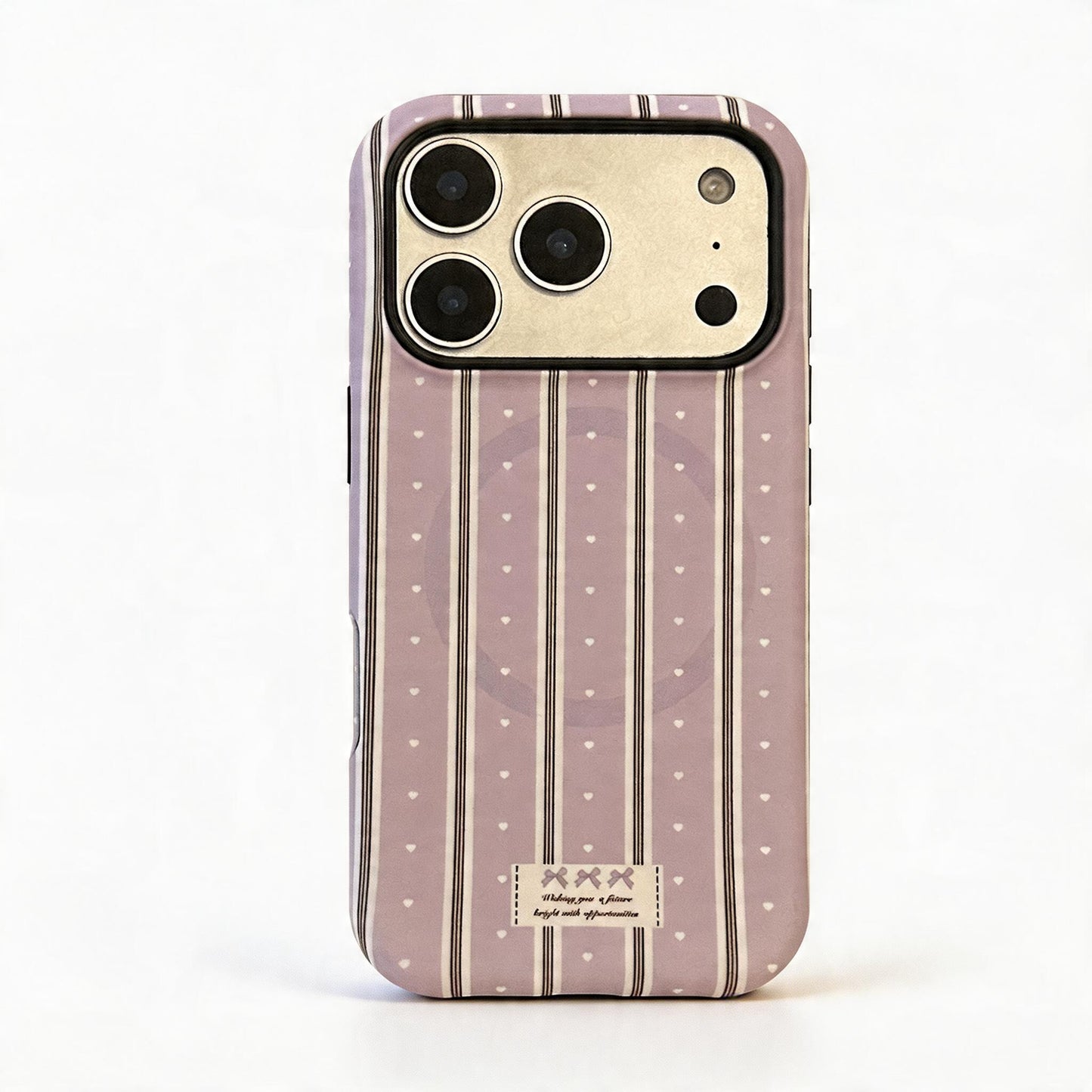 Cream Striped Heart Bow Soft Phone Case for iPhone