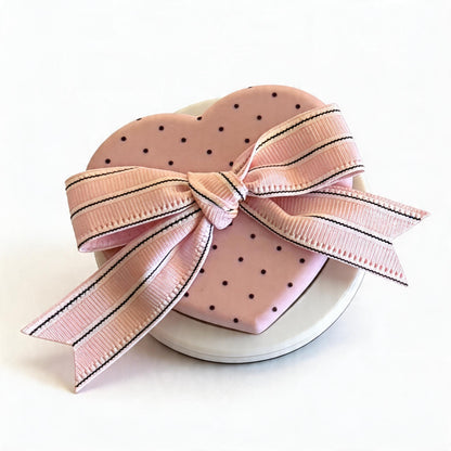 Cream Striped Heart Bow Soft Phone Case for iPhone