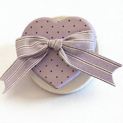 Cream Striped Heart Bow Soft Phone Case for iPhone