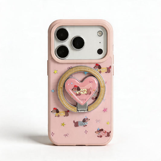 Cute Pink Dachshund Phone Case with Magnetic Stand for iPhone