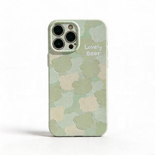 Cute Green Bear Print Soft Phone Case for iPhone
