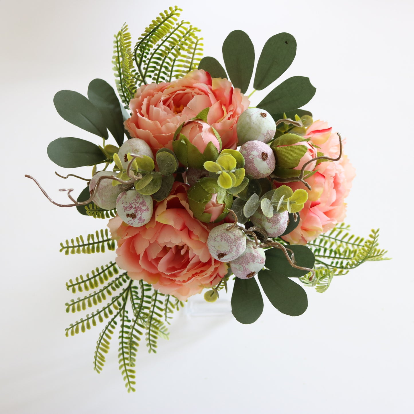 Elegant Scandinavian Bride's Floral Bouquet with Eucalyptus and Peony - Stunning Decorative Centerpiece for Dining Table and Coffee Table