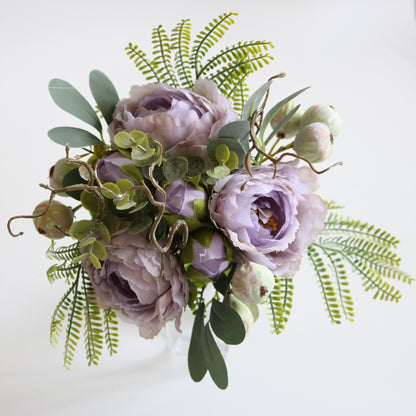 Elegant Scandinavian Bride's Floral Bouquet with Eucalyptus and Peony - Stunning Decorative Centerpiece for Dining Table and Coffee Table