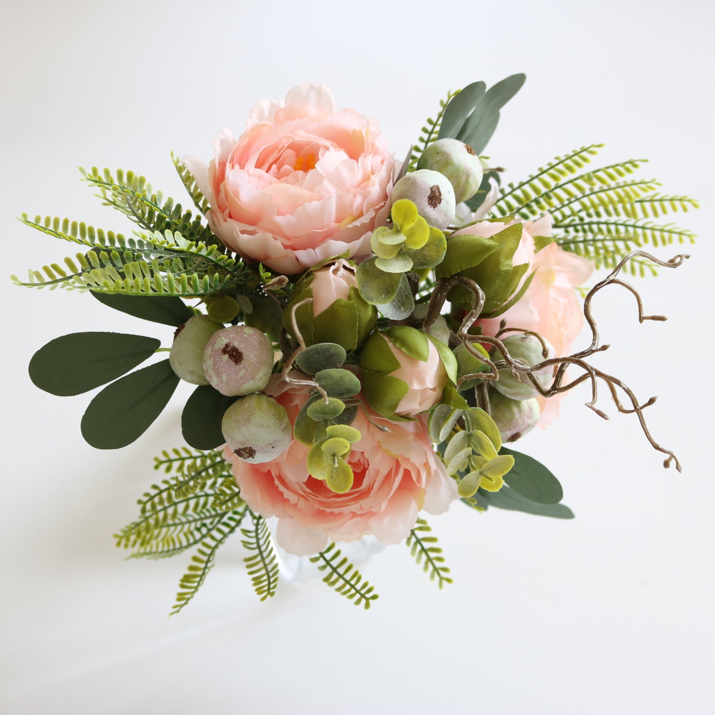 Elegant Scandinavian Bride's Floral Bouquet with Eucalyptus and Peony - Stunning Decorative Centerpiece for Dining Table and Coffee Table