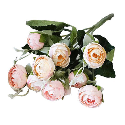 Elegant 10-Stem Silk Tea Rose Floral Arrangement - Stunning Faux Tea Roses for Home Decor, Living Room Display, and Wedding Decoration