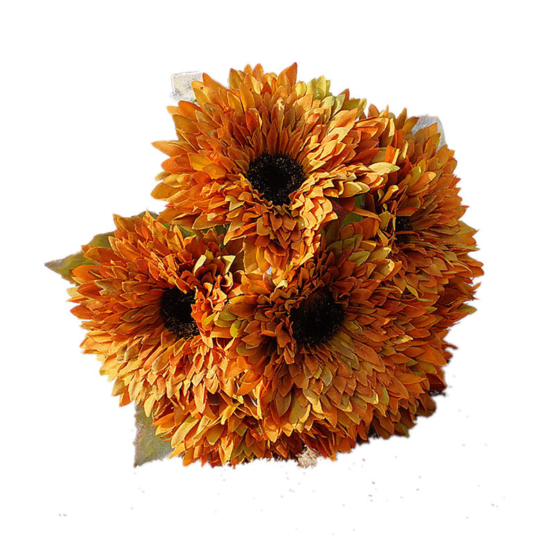 Realistic Faux Sunflower Bouquet with 6 Stems - Versatile Multi-Layered Decor for Home, Weddings, and Photography