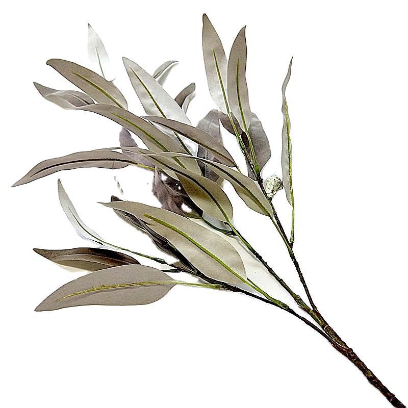 Long Branch 3-Pronged Eucalyptus Leaf & Fruit Stem - Realistic Silk Floral Arrangement for Home Décor, Weddings, and Photography Styling