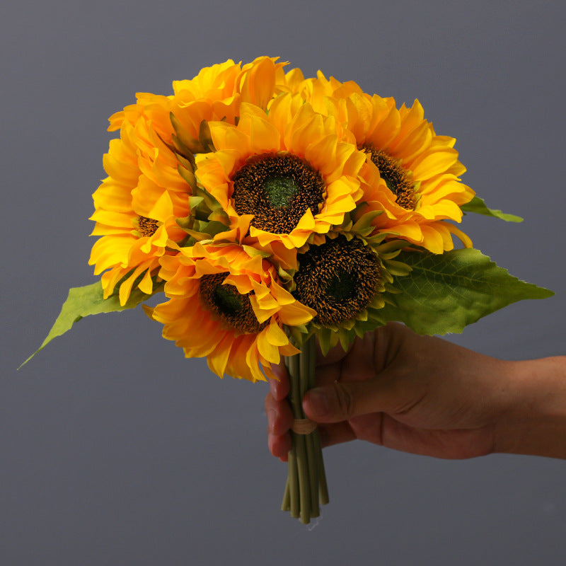 Realistic Sunflower Bouquet - 9-Head Artificial Sunflowers for Weddings and Photography - Perfect for Bridal Bouquets and Home Decor