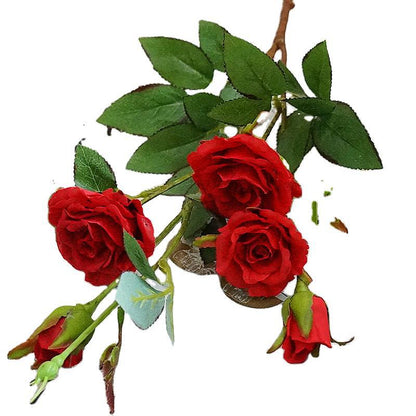 Elegant Multi-Head Faux Rose Single Stem - Realistic Artificial Floral Decor for Home, Weddings, and Photography - Style L047