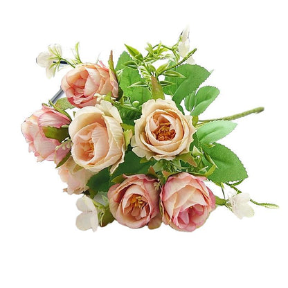 Small Bouquet of 7 Vibrant Pomegranate Roses - Stunning Home Décor, Perfect for Celebrations, Photography Props, and Elegant Floral Arrangements