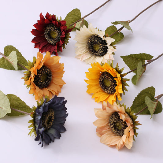 Elegant European Autumn-Themed Single Faux Sunflower –  Handcrafted DIY Floral Decoration for Home and Event Styling