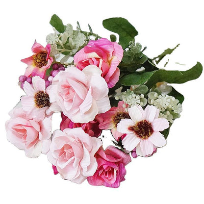 Stunning Faux Pink Roses Mini Bouquet - Realistic Artificial Flowers for Home Decor, Photography, and Elegant Soft Furnishings