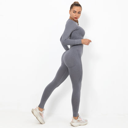 Seamless Yoga Sets for Women Moon Crescent Body Contouring Long Sleeve Activewear for Running Fitness and Gym Workouts