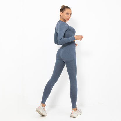 Seamless Yoga Sets for Women Moon Crescent Body Contouring Long Sleeve Activewear for Running Fitness and Gym Workouts