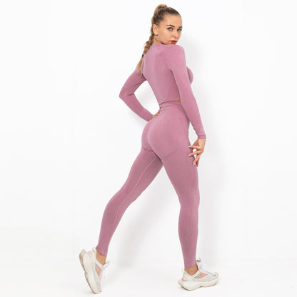 Seamless Yoga Sets for Women Moon Crescent Body Contouring Long Sleeve Activewear for Running Fitness and Gym Workouts