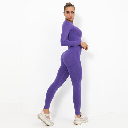 Seamless Yoga Sets for Women Moon Crescent Body Contouring Long Sleeve Activewear for Running Fitness and Gym Workouts