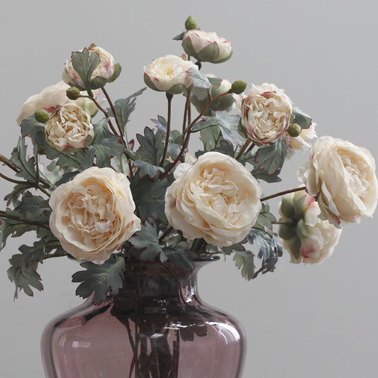 Lifelike Silk Floral Arrangement with Realistic Ranunculus and Retro Oil Painting Peonies - Perfect for Wedding, Home Décor, and Model Room Styling