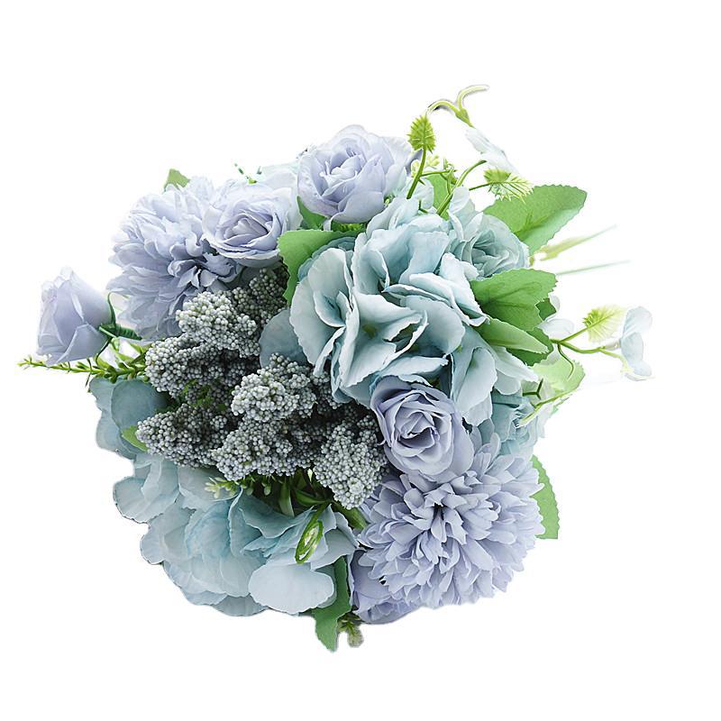 Beautiful Hydrangea and Dandelion Mini Rose Bouquet - Realistic Faux Flowers for Wedding, Home Decor, and Floral Arrangements