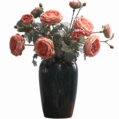 Lifelike Silk Floral Arrangement with Realistic Ranunculus and Retro Oil Painting Peonies - Perfect for Wedding, Home Décor, and Model Room Styling