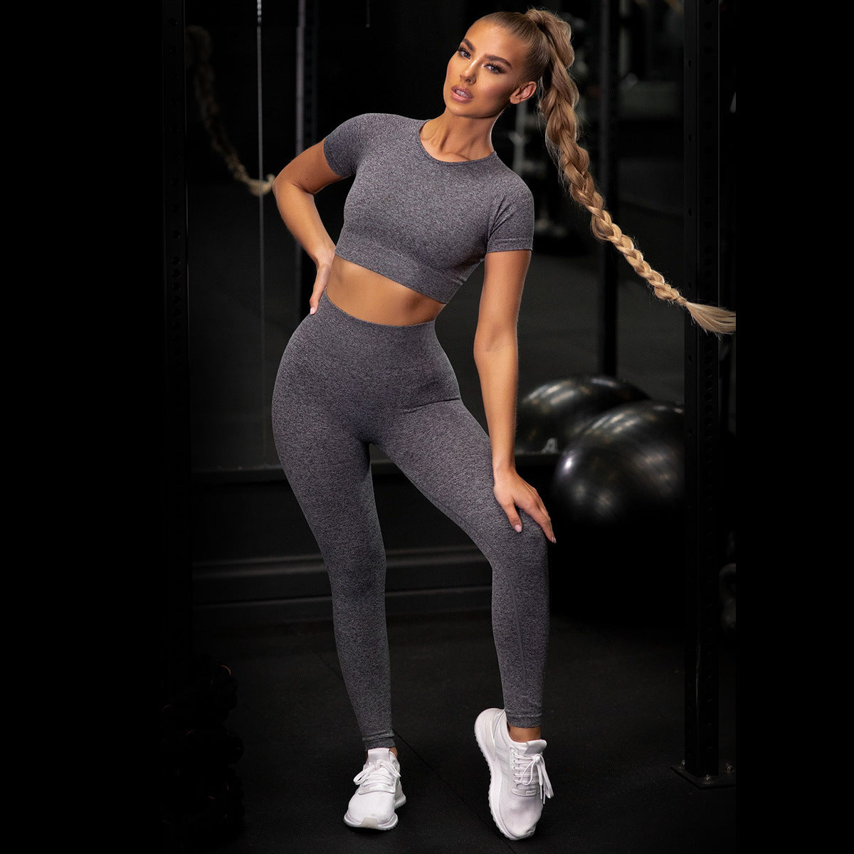 Seamless Knit Solid Color Yoga Pants Sports Bra Set for All Fitness Levels and Comfort