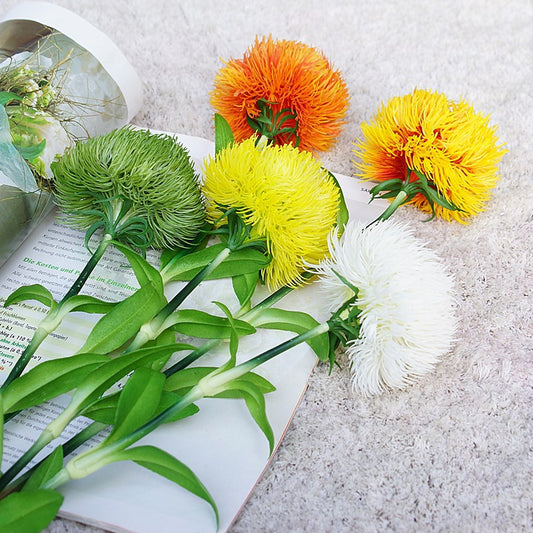 Realistic Green Dianthus Soft Plush Green Pom-Pom Faux Flowers - Perfect for Home, Hotel Décor, Weddings, and Photography Props