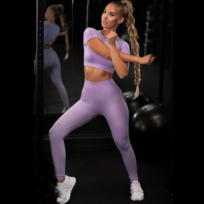 Seamless Knit Solid Color Yoga Pants Sports Bra Set for All Fitness Levels and Comfort