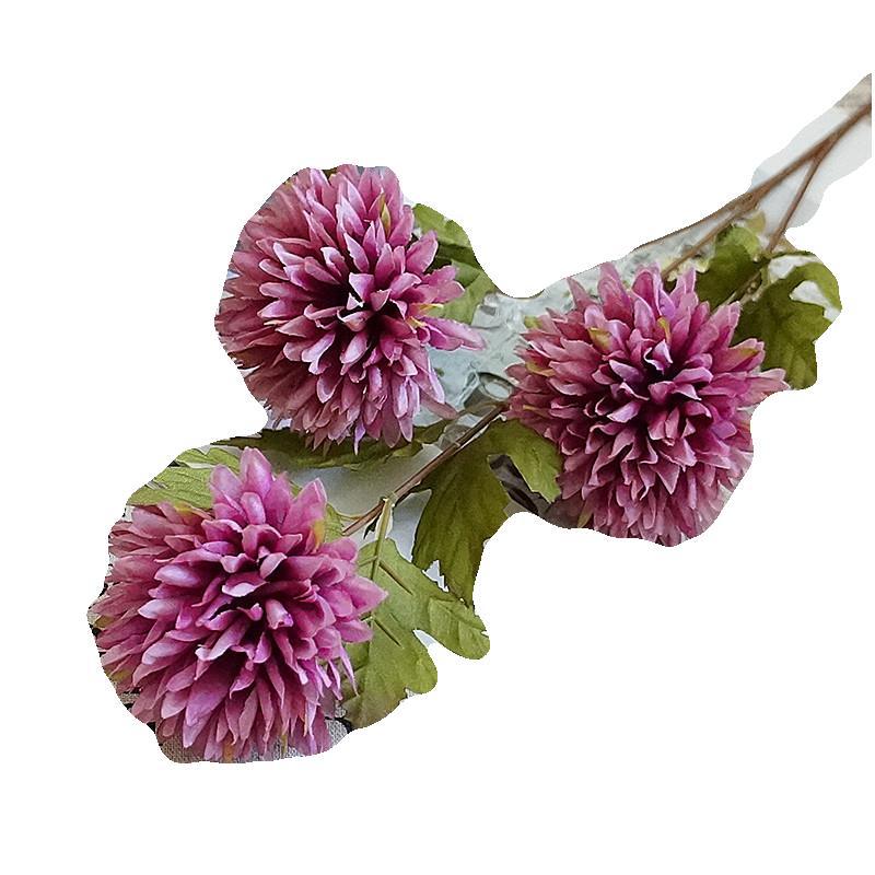 Elegant European-Style Autumn-Themed 3-Head Ball Chrysanthemum - Realistic Silk Flowers for Home Decoration, Handcrafted DIY Floral Arrangements, Perfect for Weddings and Photography