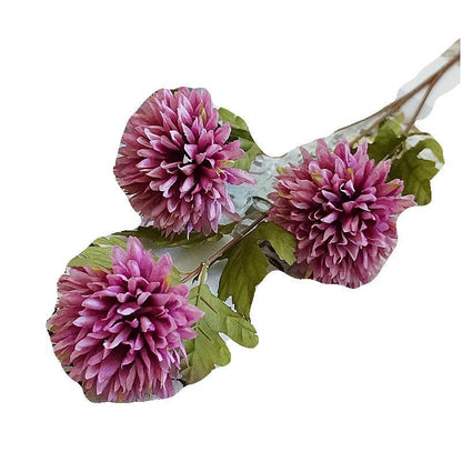 Elegant European-Style Autumn-Themed 3-Head Ball Chrysanthemum - Realistic Silk Flowers for Home Decoration, Handcrafted DIY Floral Arrangements, Perfect for Weddings and Photography