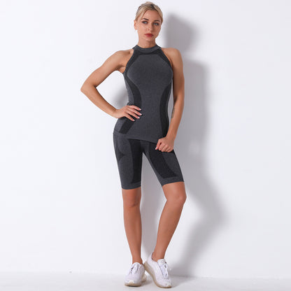 Trending Seamless Knitted Moisture Wicking Tank Top and Shorts Set for Yoga Running Fitness Workouts Comfort Performance