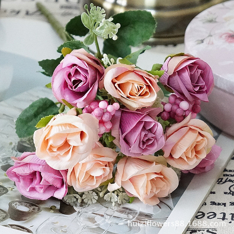 Stunning Faux Pink Roses Mini Bouquet - Realistic Artificial Flowers for Home Decor, Photography, and Elegant Soft Furnishings