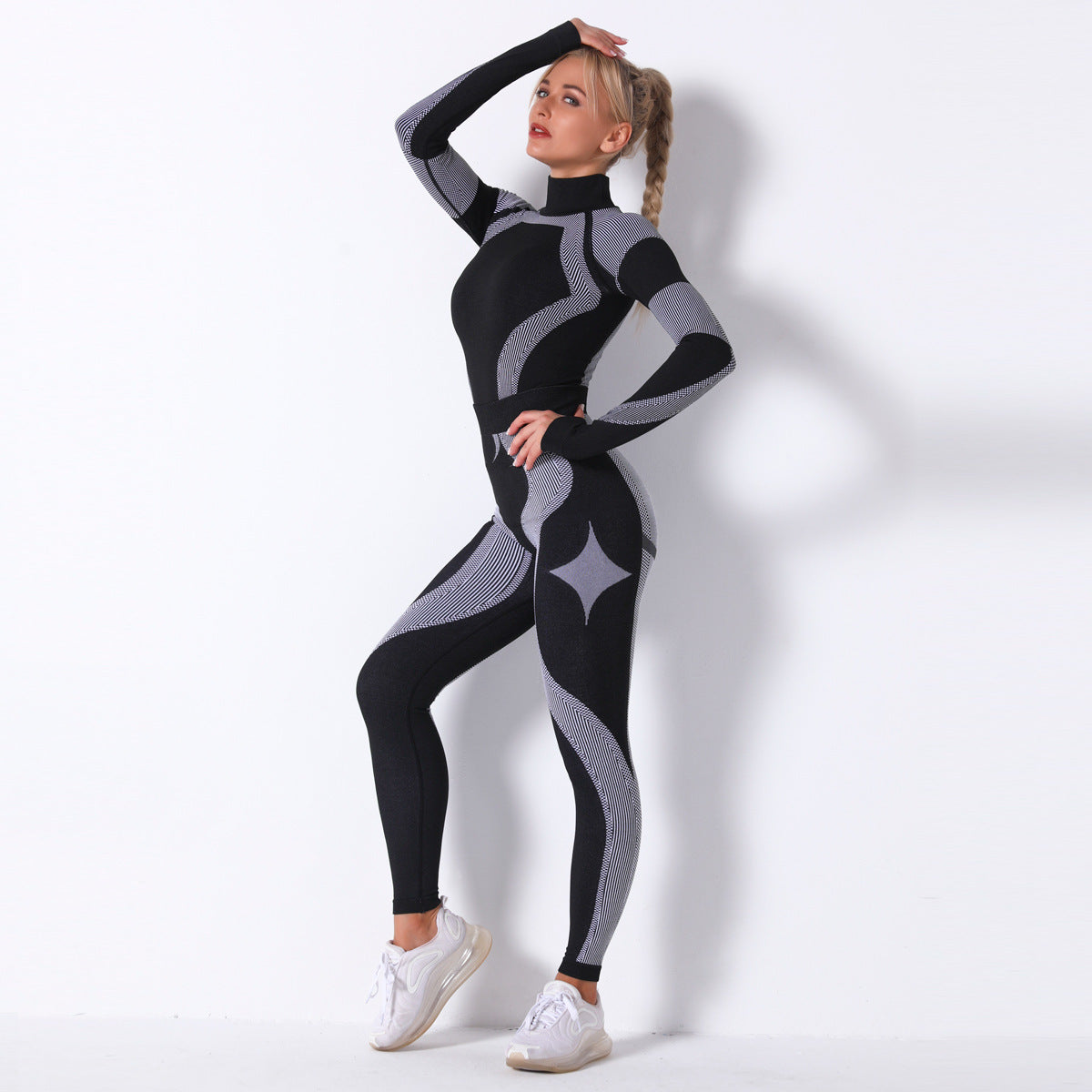 Seamless Long Sleeve Knitted Yoga Set for Women Breathable Moisture Wicking Athletic Outfit with Comfortable Running and Workout Leggings