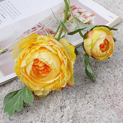 Single Stem Double-Headed Faux Peony - Realistic Artificial Flower Decoration for Home, Photography Props, Weddings, and Hotel Decor