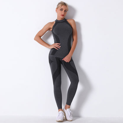 Seamless Striped Moisture Wicking Yoga Tank Top and Leggings Set for Women for Running Fitness and All Purpose Athletic Wear