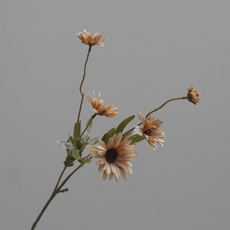 Charming Rustic Fall Floral Arrangement - 5-Head Chrysanthemum, Daisy, and Sunflower Bouquet Perfect for Vintage Photography Props and Handheld Flower Displays