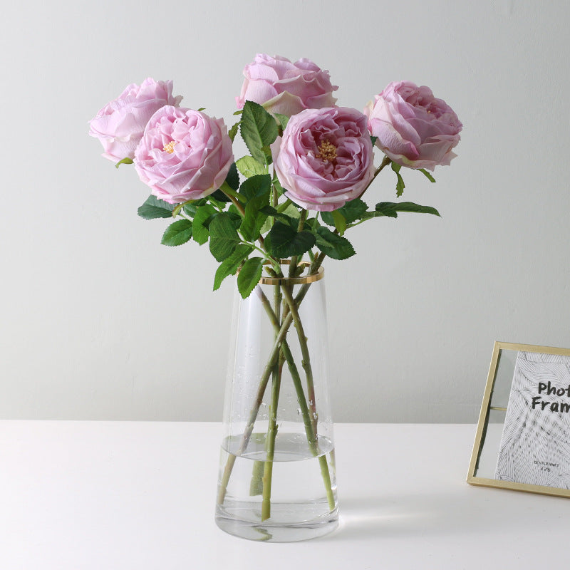 Realistic Single-Stem Austin Rose Bouquet - Luxuriously Soft Touch, Moisture-Resistant Peony Rose - Elegant Artificial European-Style Silk Flowers for Home Decor and Special Occasions