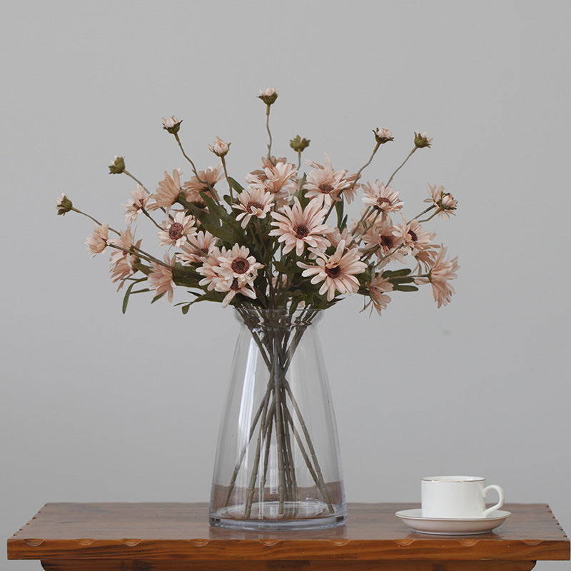 Charming Rustic Fall Floral Arrangement - 5-Head Chrysanthemum, Daisy, and Sunflower Bouquet Perfect for Vintage Photography Props and Handheld Flower Displays