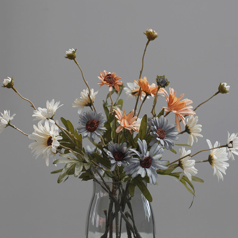 Charming Rustic Fall Floral Arrangement - 5-Head Chrysanthemum, Daisy, and Sunflower Bouquet Perfect for Vintage Photography Props and Handheld Flower Displays