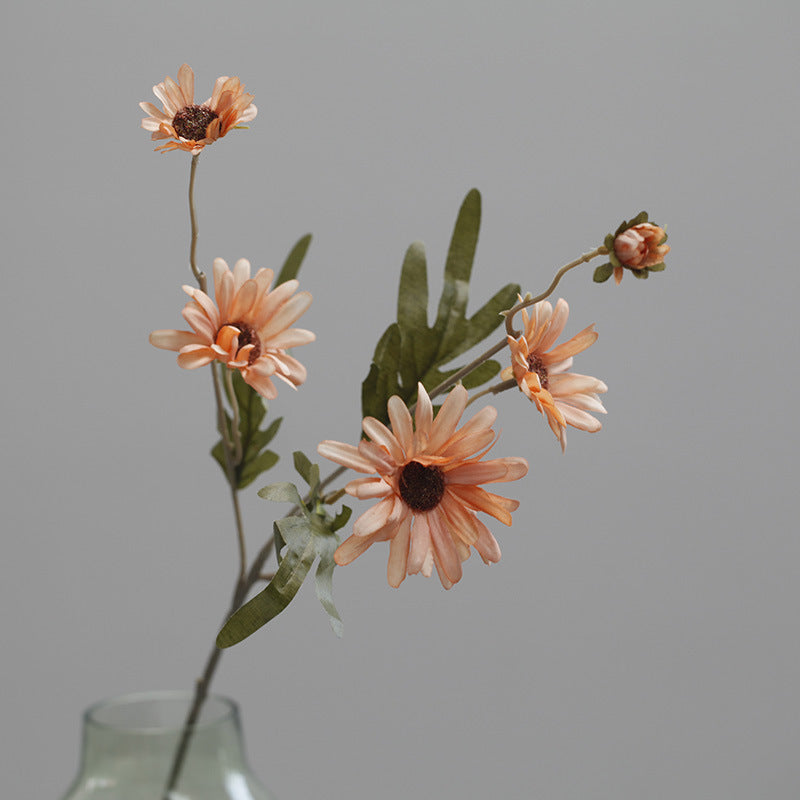 Charming Rustic Fall Floral Arrangement - 5-Head Chrysanthemum, Daisy, and Sunflower Bouquet Perfect for Vintage Photography Props and Handheld Flower Displays