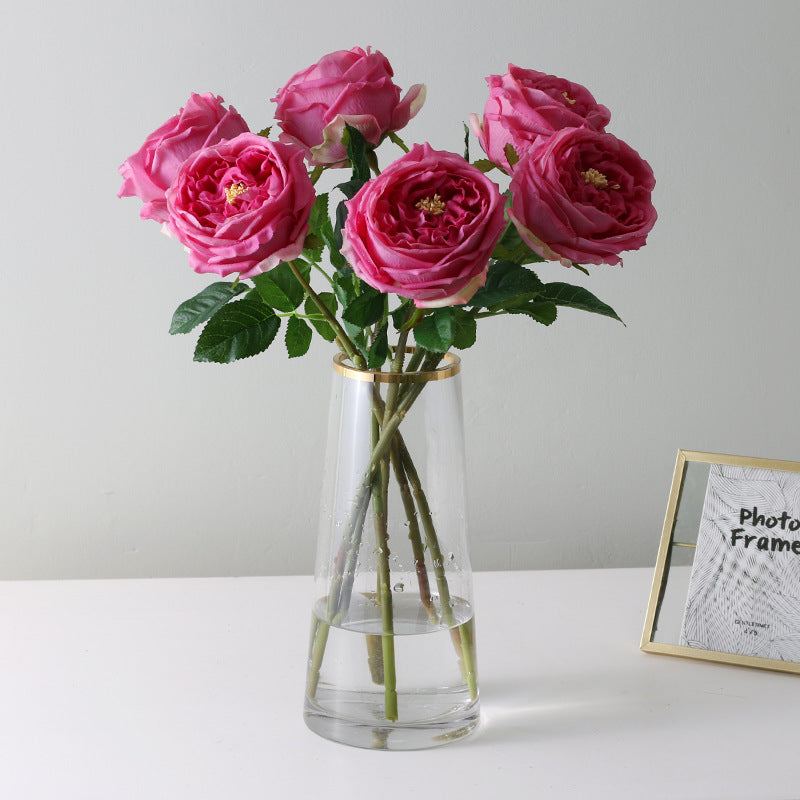 Realistic Single-Stem Austin Rose Bouquet - Luxuriously Soft Touch, Moisture-Resistant Peony Rose - Elegant Artificial European-Style Silk Flowers for Home Decor and Special Occasions