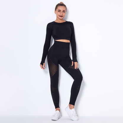 Seamless Striped Long Sleeve and Full Length Leggings Set for Women Quick Dry Yoga and Workout Outfit for Comfort and Style