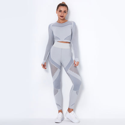 Seamless Striped Long Sleeve and Full Length Leggings Set for Women Quick Dry Yoga and Workout Outfit for Comfort and Style