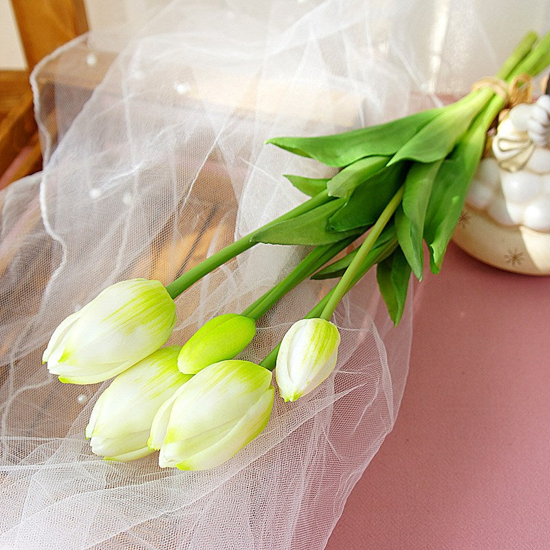 Stunning Artificial Tulip Bouquet - 5 Long-Stem Soft Gel Realistic Flowers for Home Décor, Photography, and Wedding Celebrations