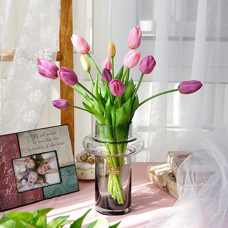 Stunning Artificial Tulip Bouquet - 5 Long-Stem Soft Gel Realistic Flowers for Home Décor, Photography, and Wedding Celebrations