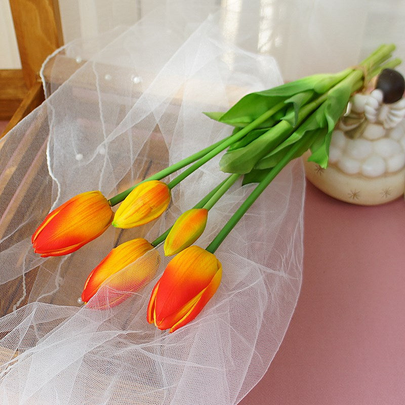 Stunning Artificial Tulip Bouquet - 5 Long-Stem Soft Gel Realistic Flowers for Home Décor, Photography, and Wedding Celebrations