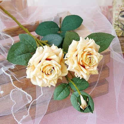 Multi-Layered Artificial Rose Bouquet - 3 Realistic Silk Flowers for Home Decor, Photography Props, and Wedding Decorations