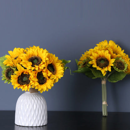 Realistic Sunflower Bouquet - 9-Head Artificial Sunflowers for Weddings and Photography - Perfect for Bridal Bouquets and Home Decor