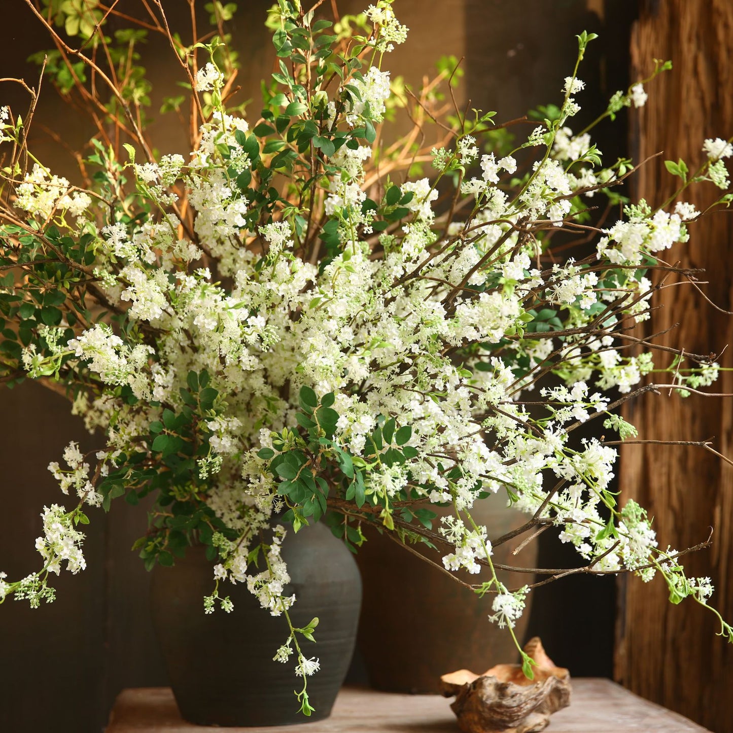 Stunning Faux Snow Willow Flowers - Elegant American Farmhouse Decor for Home, Ideal for Living Room Aesthetics, Soft Furnishings, and Photography Props