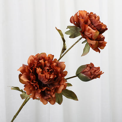 Stunning 3-Head Faux Peach Blossom Peony Flowers - Perfect for Autumn Wedding Decor and Home Living Room Accents - Realistic Artificial Plants for Wall Decoration